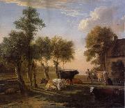 REMBRANDT Harmenszoon van Rijn Cows in the Meadow near a Farm oil painting picture wholesale